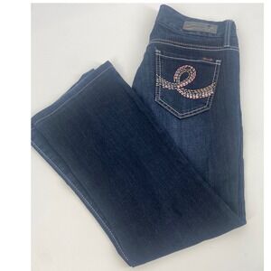 Seven Jeans Straight Leg Dark Wash Embroidered Pockets Women Jeans Size 28